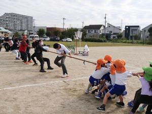 綱引きに参加する市長