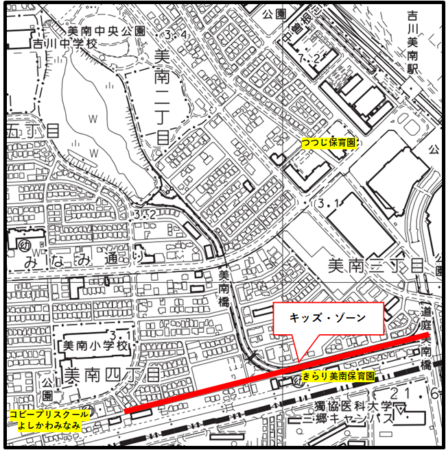 美南四丁目28番地1から美南四丁目14番地11の位置図