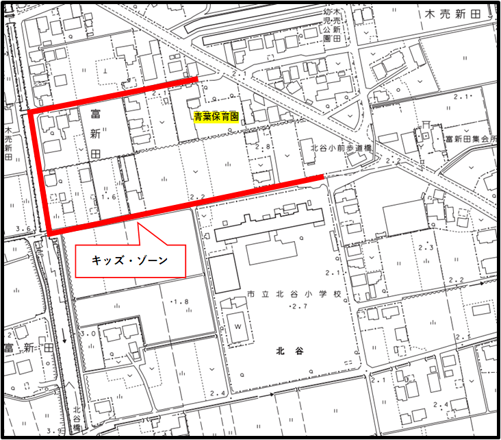 木売新田47番地から木売新田57番地2、木売新田57番地2から大字高富792番地2、大字高富792番地2から大字高富857番地の位置図