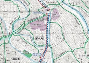 松伏町を中心とした東埼玉道路の線形図