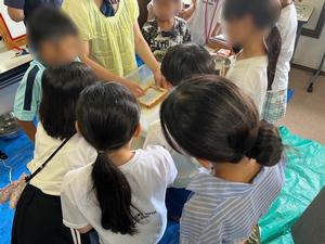 紙すきの方法を教えてもらっている様子