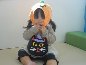 かぼちゃおばけに仮装してかわいい黒猫バックと写真撮影